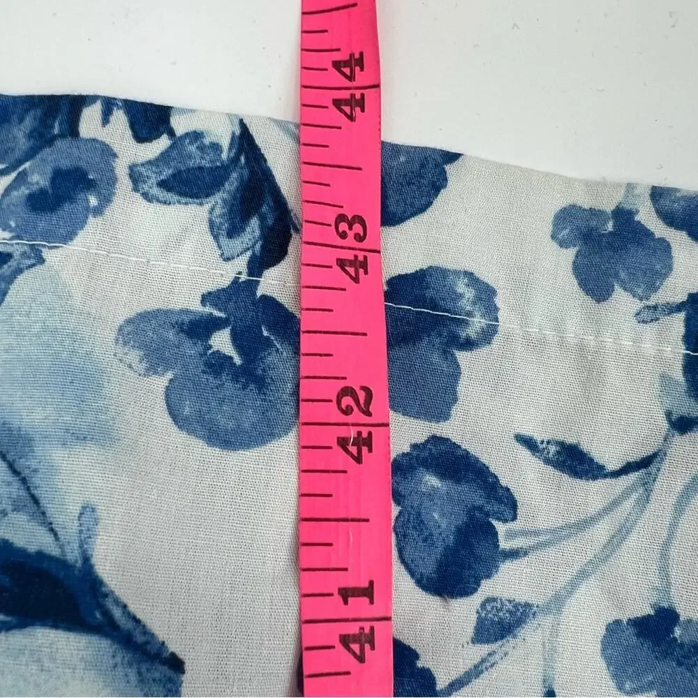 Abercrombie & Fitch smocked bodice midi poplin dress blue white floral toile XSP
